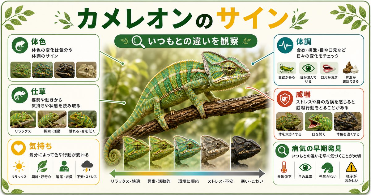 カメレオンの体色・仕草でわかる気持ちと体調｜18のサインの見分け方