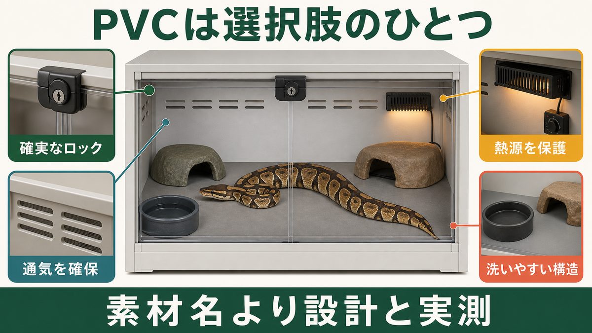 ロック、通気、保護した熱源、洗いやすさを確認するPVCヘビケージ