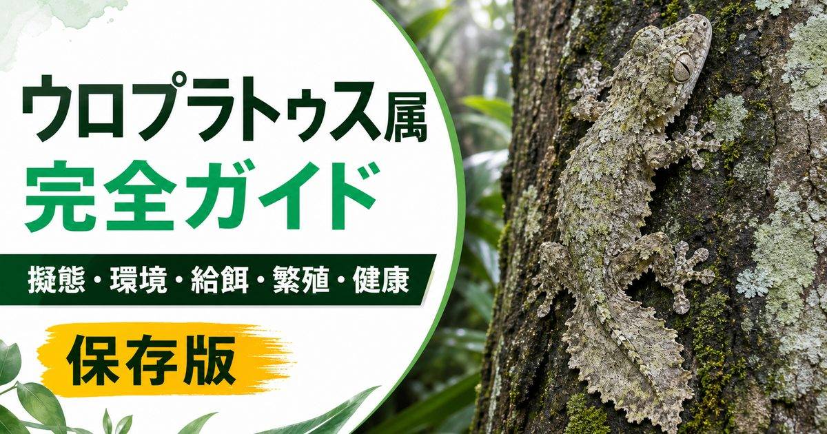ウロプラトゥス属（ヒラオヤモリ）の擬態・飼育環境・給餌・繁殖・健康管理を解説するアイキャッチ