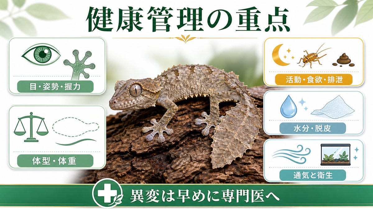 ウロプラトゥス属の目・姿勢・体重・食欲・脱皮・衛生を確認する健康管理図