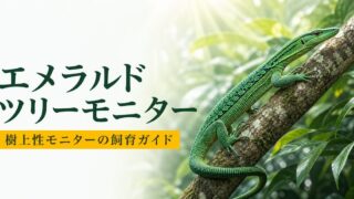 熱帯雨林の枝を登るエメラルドツリーモニターの飼育ガイド