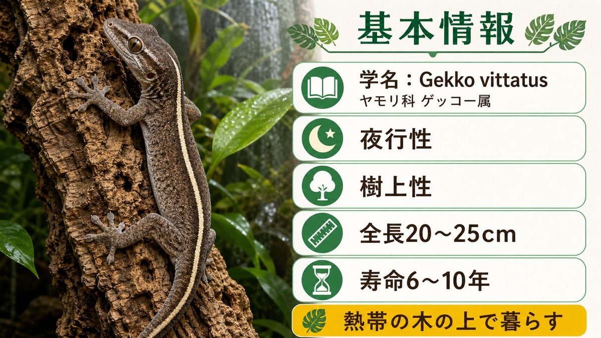 ホワイトラインゲッコーの基本情報・分類の要点をまとめたカメレオン・爬虫類飼育インフォグラフィック