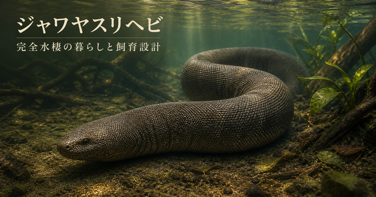 ジャワヤスリヘビの完全水棲生活と飼育設計を表現した飼育ガイドのアイキャッチ