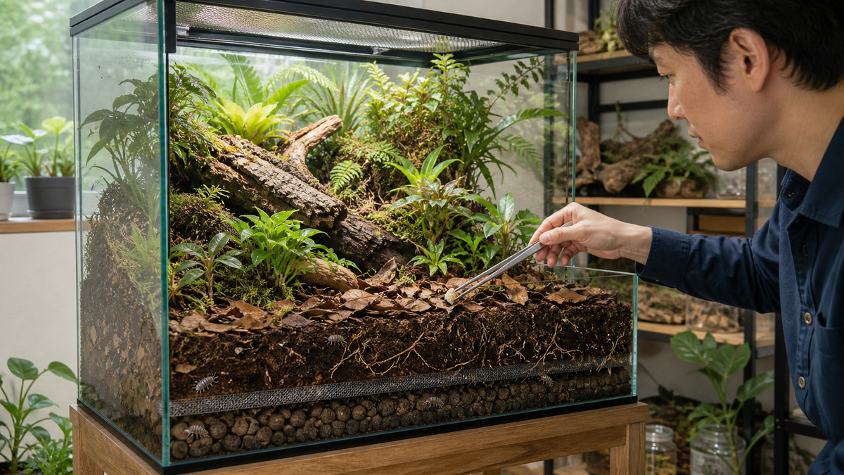 植物・層状床材・清掃生物と部分清掃で維持するバイオアクティブテラリウム