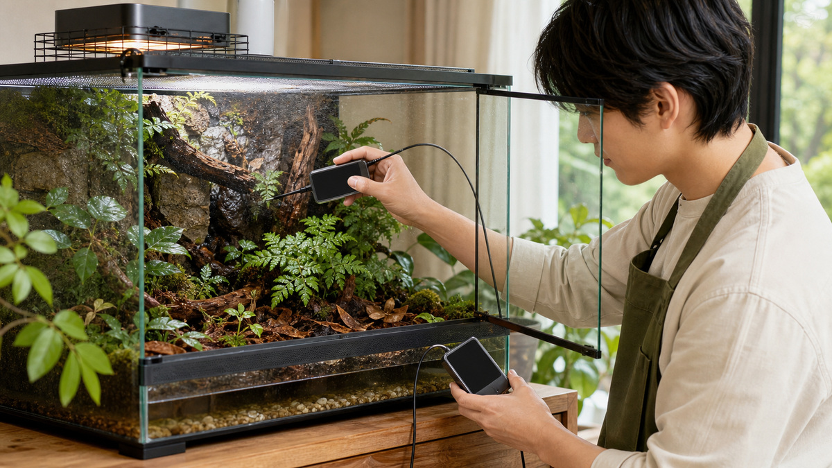植栽ケージの上下2か所を測定し通気と排水を確認する温湿度管理