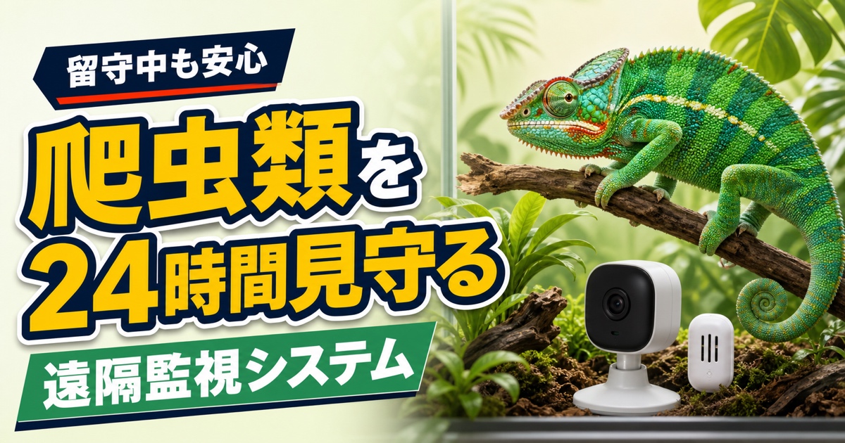 カメレオンの飼育ケージをペットカメラで24時間見守るイメージ